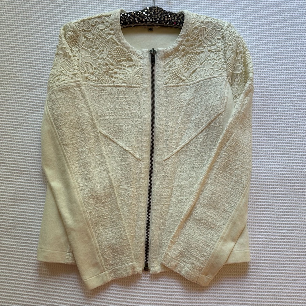 CAbi Cream Lace Blazer with Structured Silhouette Size M